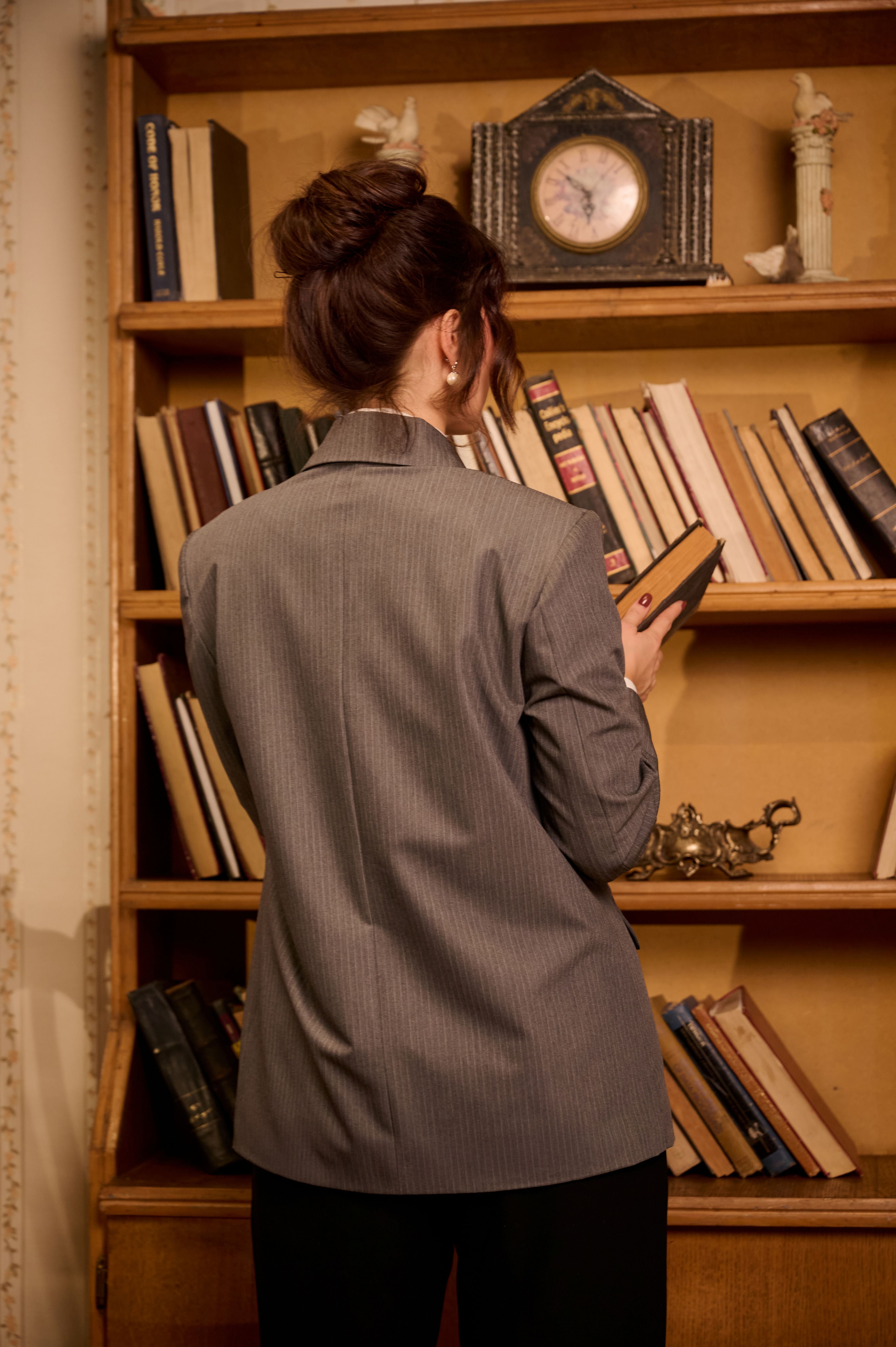 The Silent Pinstripe Grey Blazer