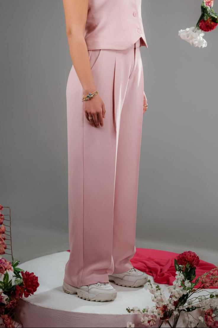 Pink-Flowing Trousers with Pleats