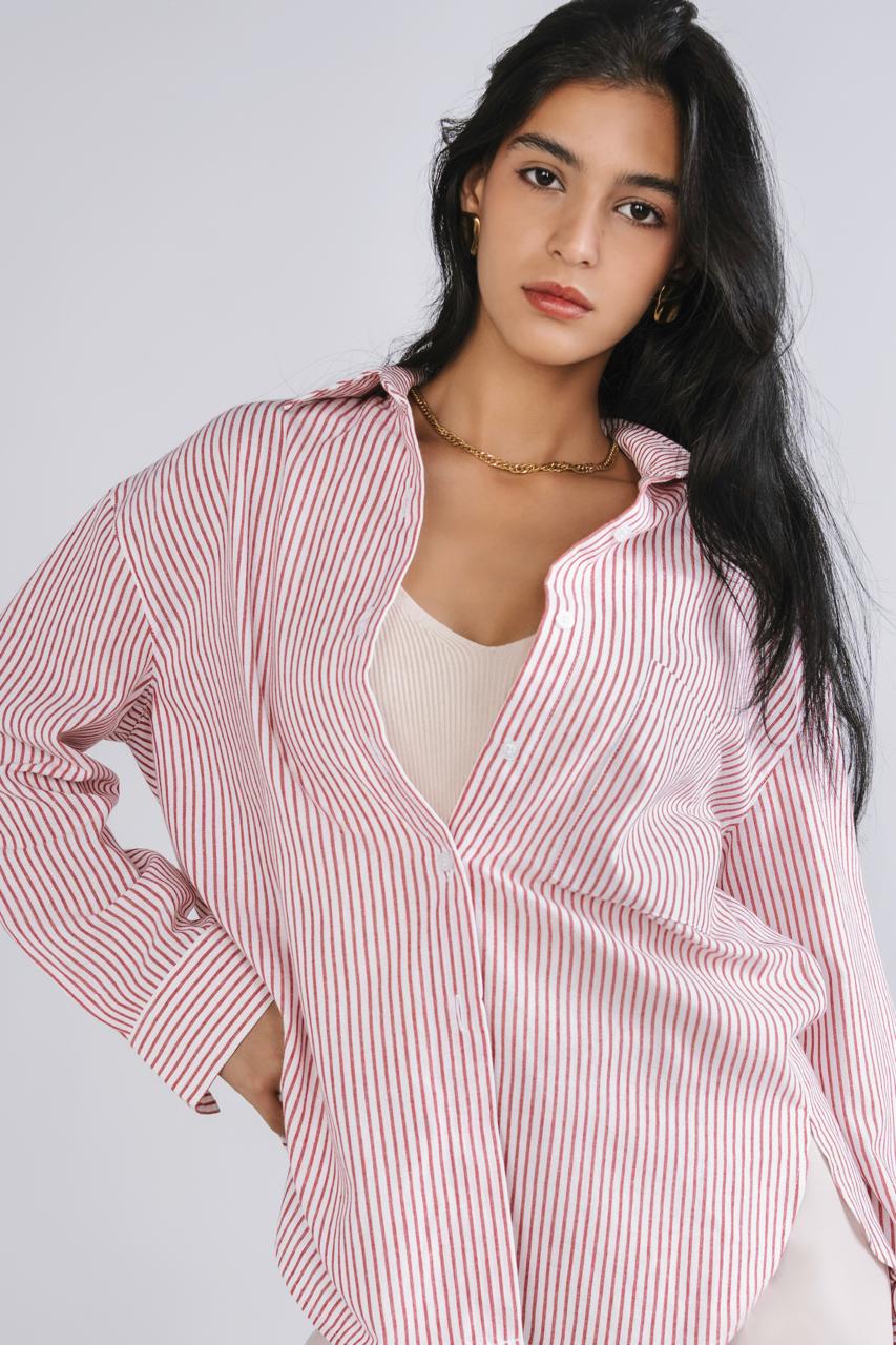 Oversized Striped Linen-Blend Shirt