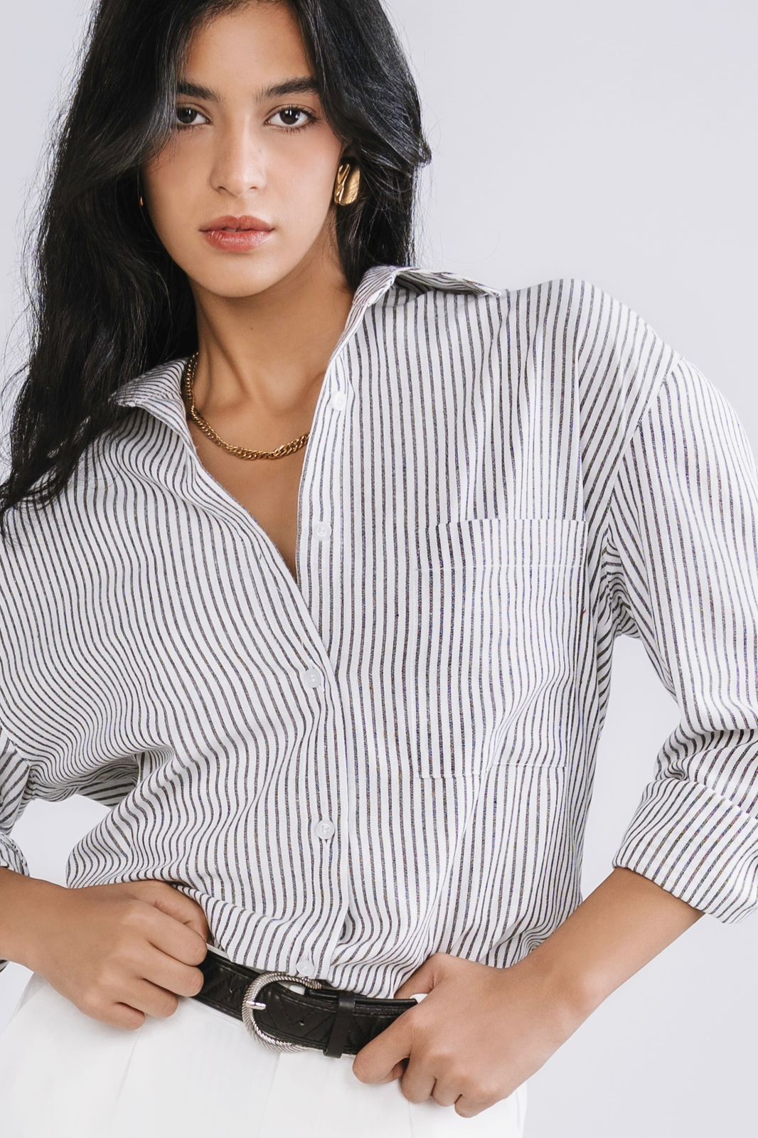 Oversized Striped Linen-Blend Shirt