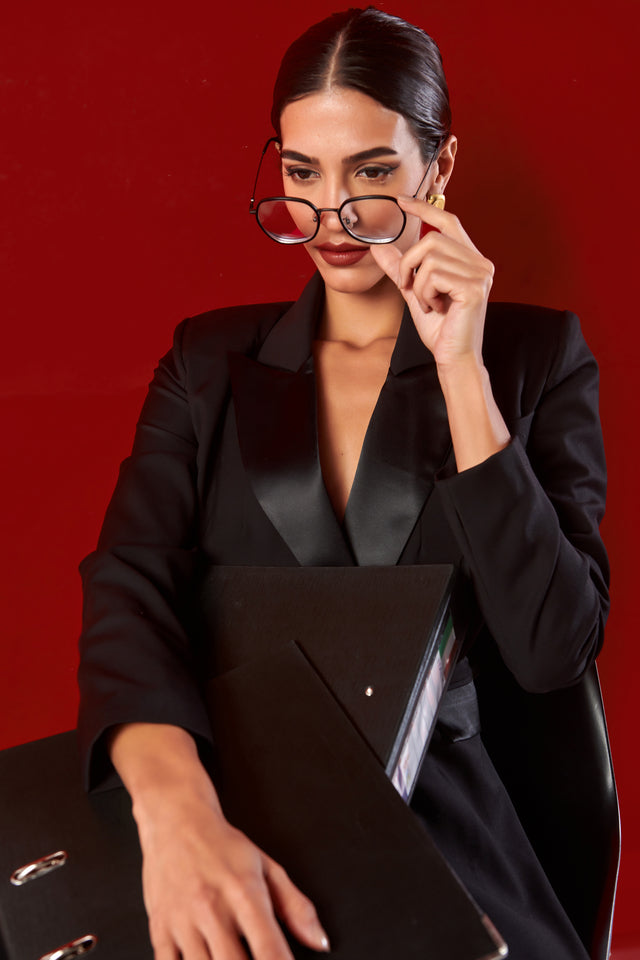 Gabri’s Blazer Dress-Satin Peaked Lapel