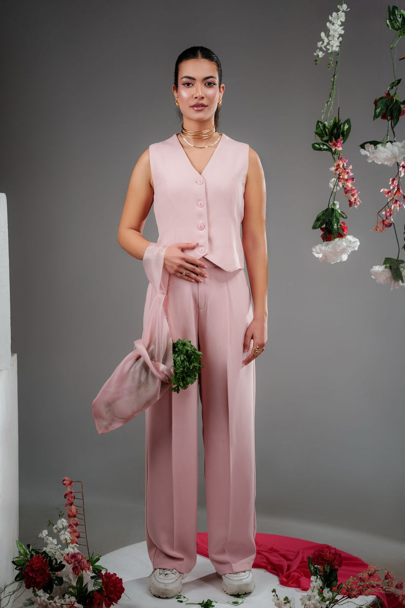 Pink-Flowing Trousers with Pleats