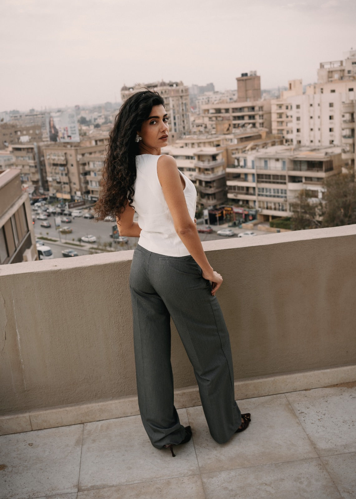 Mid-Rise Double Pleated Stripped Pants