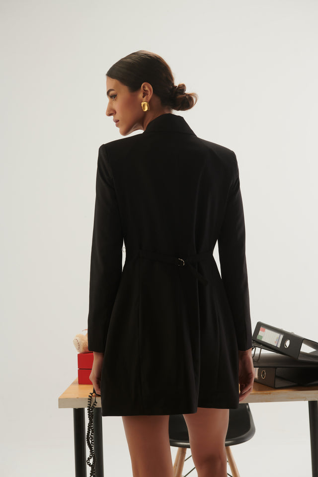 Gabri’s Blazer Dress-Satin Peaked Lapel